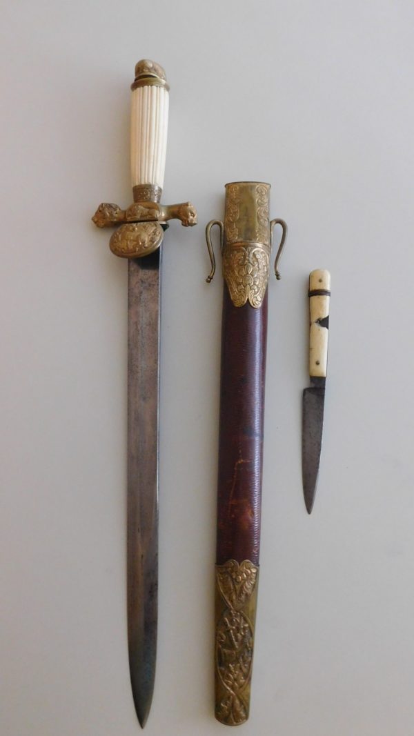 Early Imperial Hunting Hirschfänger w/Deluxe Hilt/Scabbard Fittings & Skinning Knife (31081) 